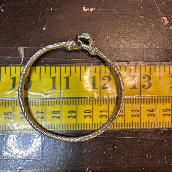Silver Tone bangle with Turquoise stone faux diamond - Picture 4 of 6